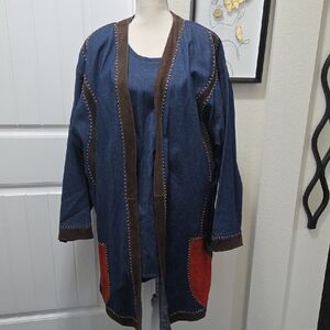 Stylish Denim and Brown Women's Jacket with Red Accents